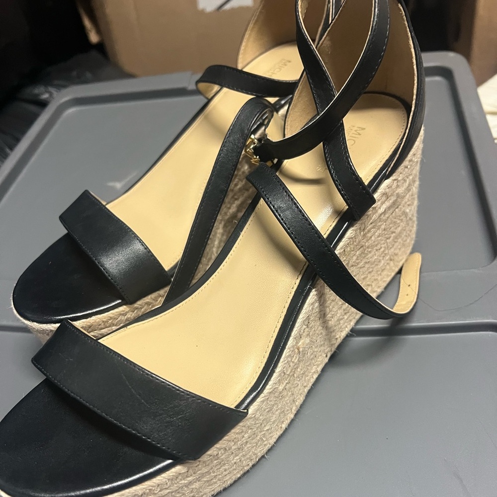 Black Espadrille Wedge Sandals with Ankle Strap